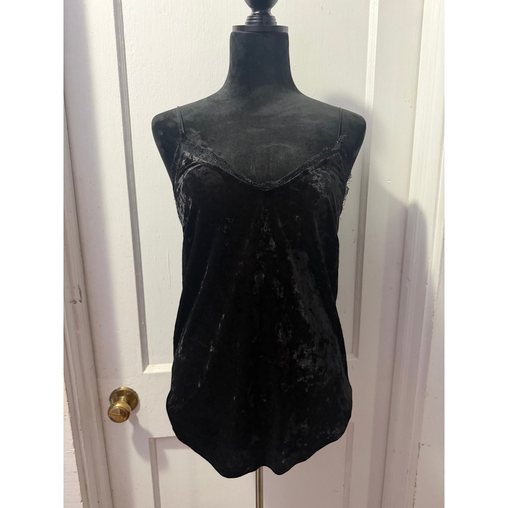 Kimchi Blue Black Velvet Lace Trim Cami Tank Top Medium Adjustable Straps